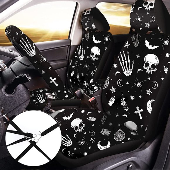 Full 10Pc Gothic Punk Full Interior Car Accessories Set - Picture 4 of 6